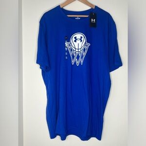 Under Armour T-Shirt Mens Size 2XL Blue Graphic Tee Logo Style 1378905 Loose Fit